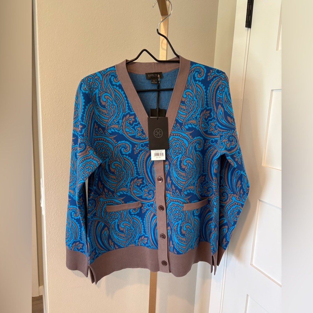 Carlisle Collection Paisley Pattern Cardigan. Size L. NWT. Approx MSRP $300